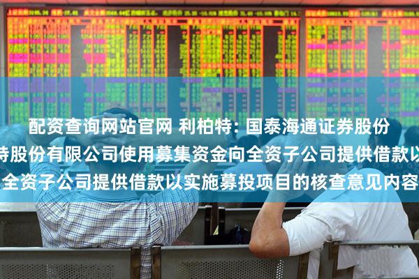 配资查询网站官网 利柏特: 国泰海通证券股份有限公司关于江苏利柏特股份有限公司使用募集资金向全资子公司提供借款以实施募投项目的核查意见内容摘要
